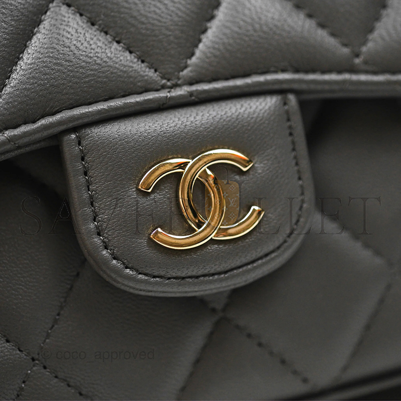 CHANEL MINI HANDLE CLUTCH WITH CHAIN GREY LAMBSKIN AP2682 (12*11*5cm)
